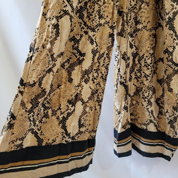 H&M Women's Animal Print Jumpsuit Size 6 Straight Leg Pocket Waist Tie Boho Fall - Picture 5 of 11